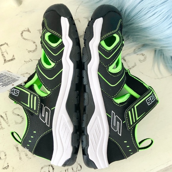 Skechers, Solar Quest, Fishermans Sandals, Black, Green, Kids, Size 3, NEW - Picture 5 of 14